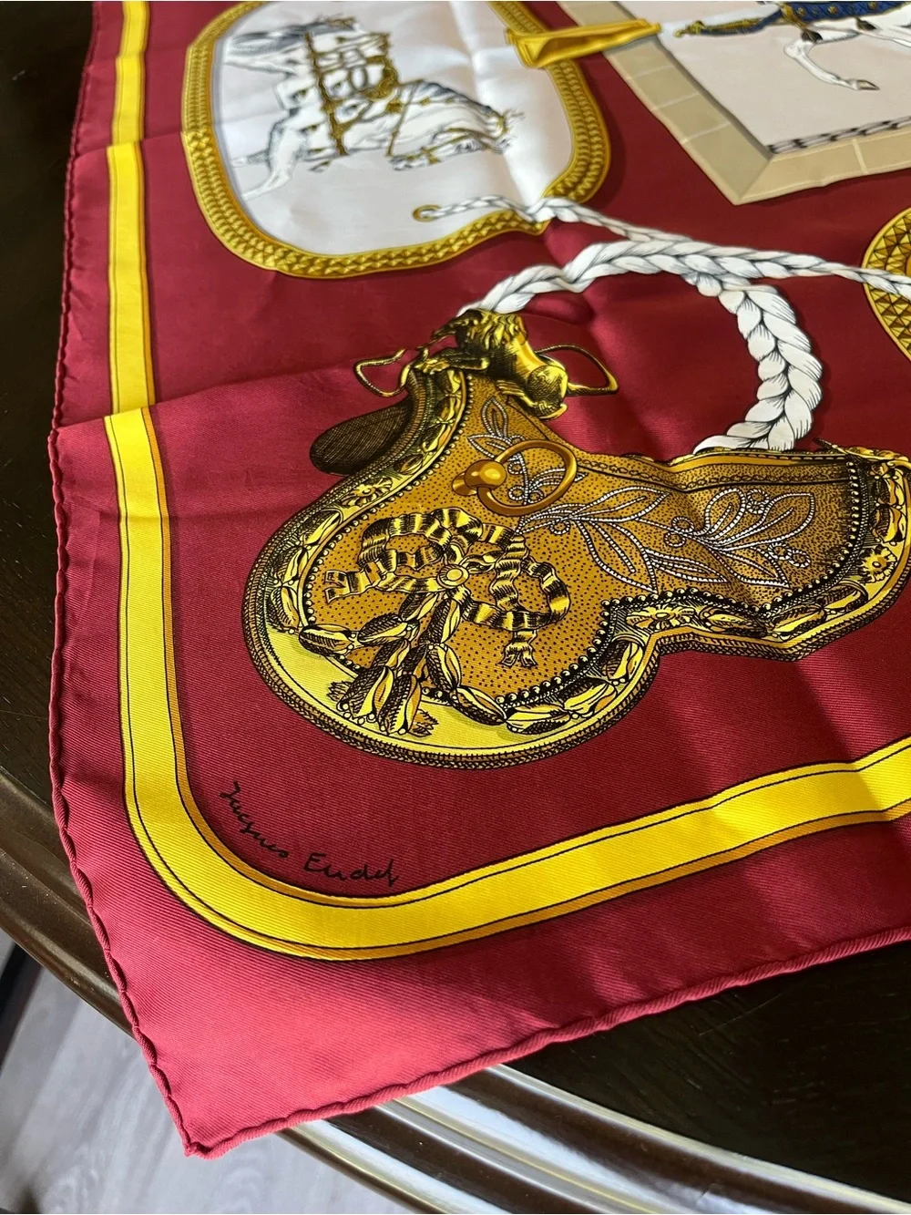Hermes Grand Apparat Red Equestrian Silk Scarf